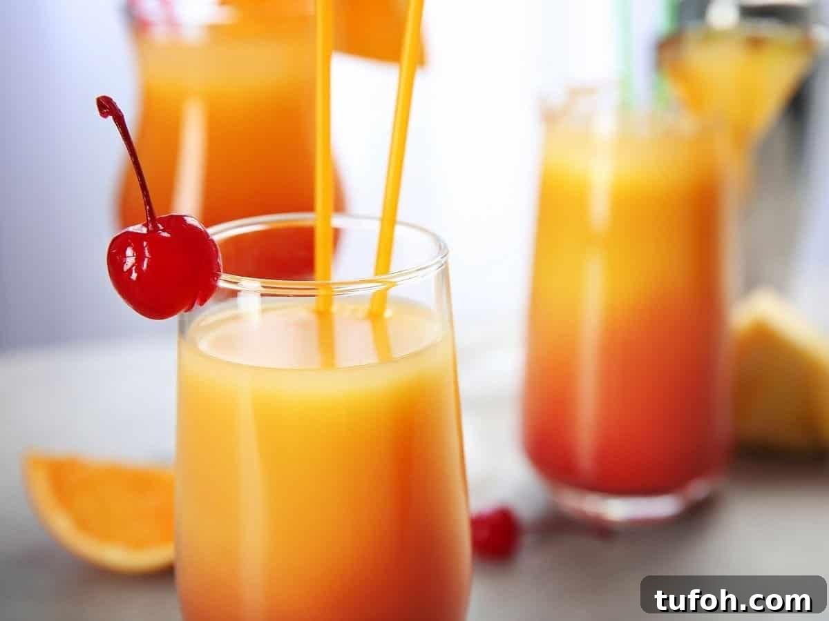 Vodka, peach schnapps, oj and cranberry juice drink.