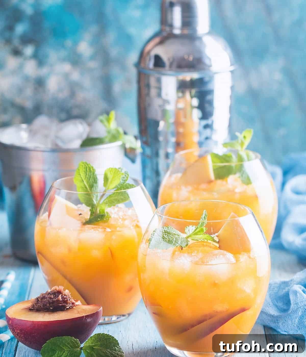 Peach sangria with peach schnapps and white wine.