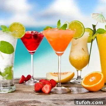 Fruity cocktails outside with orange and limes.