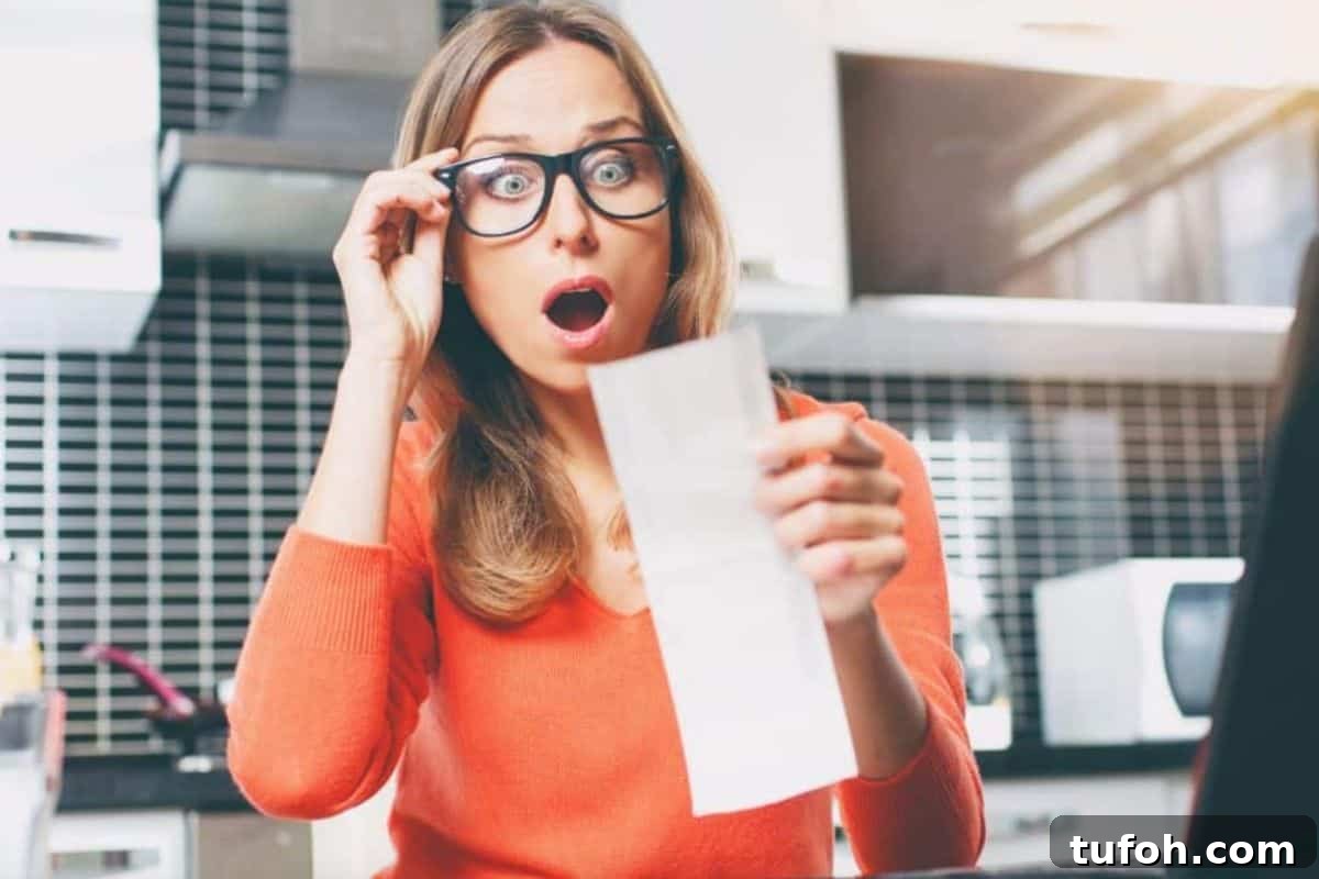 15 Expired Foods You Should Never Eat — Toss Them Now 2 Woman looking at grocery bill in shock
