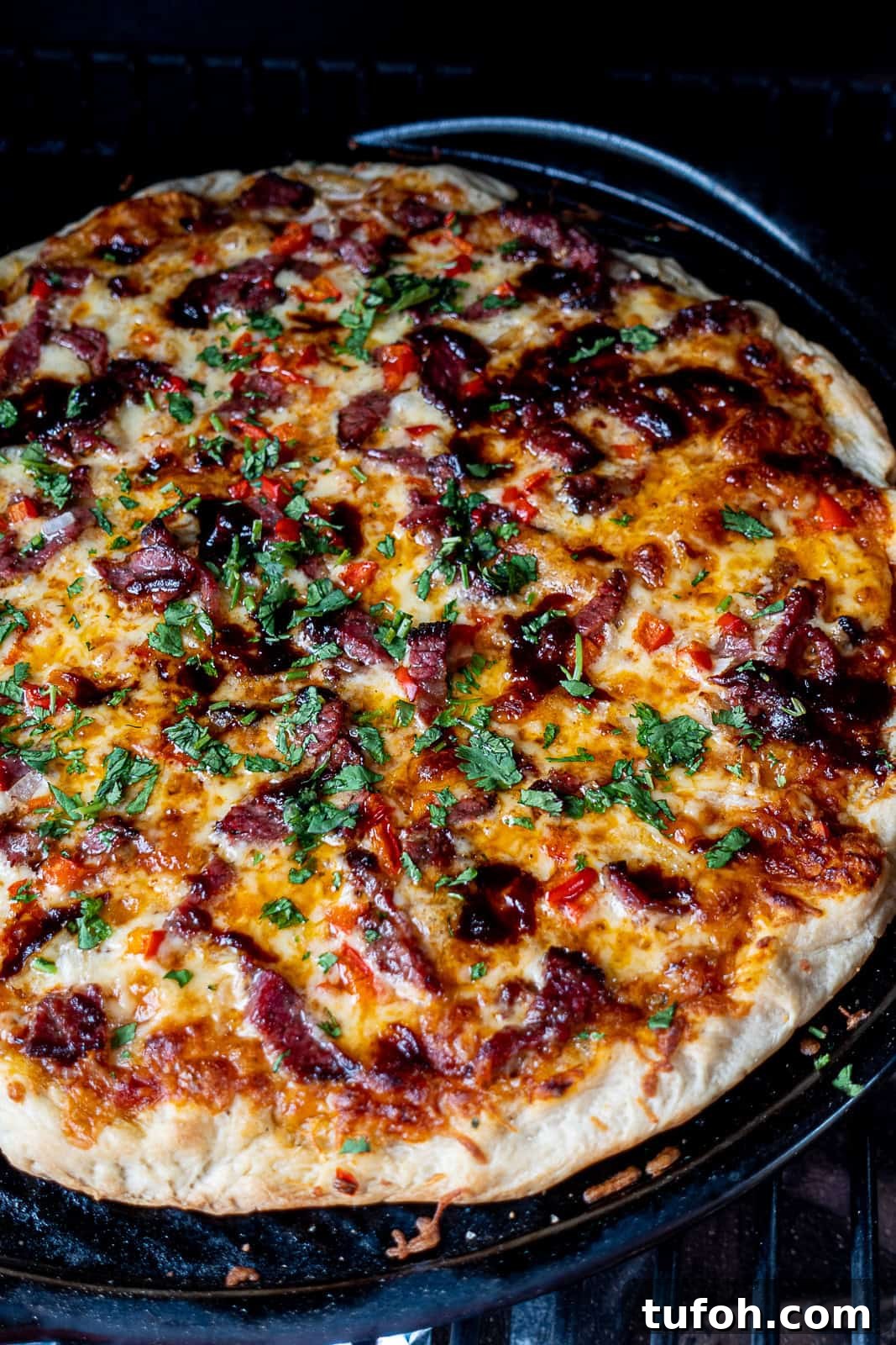 Traeger-Smoked Tri-Tip Pizza Recipe 3 Smoked Tri Tip Pizza closeup