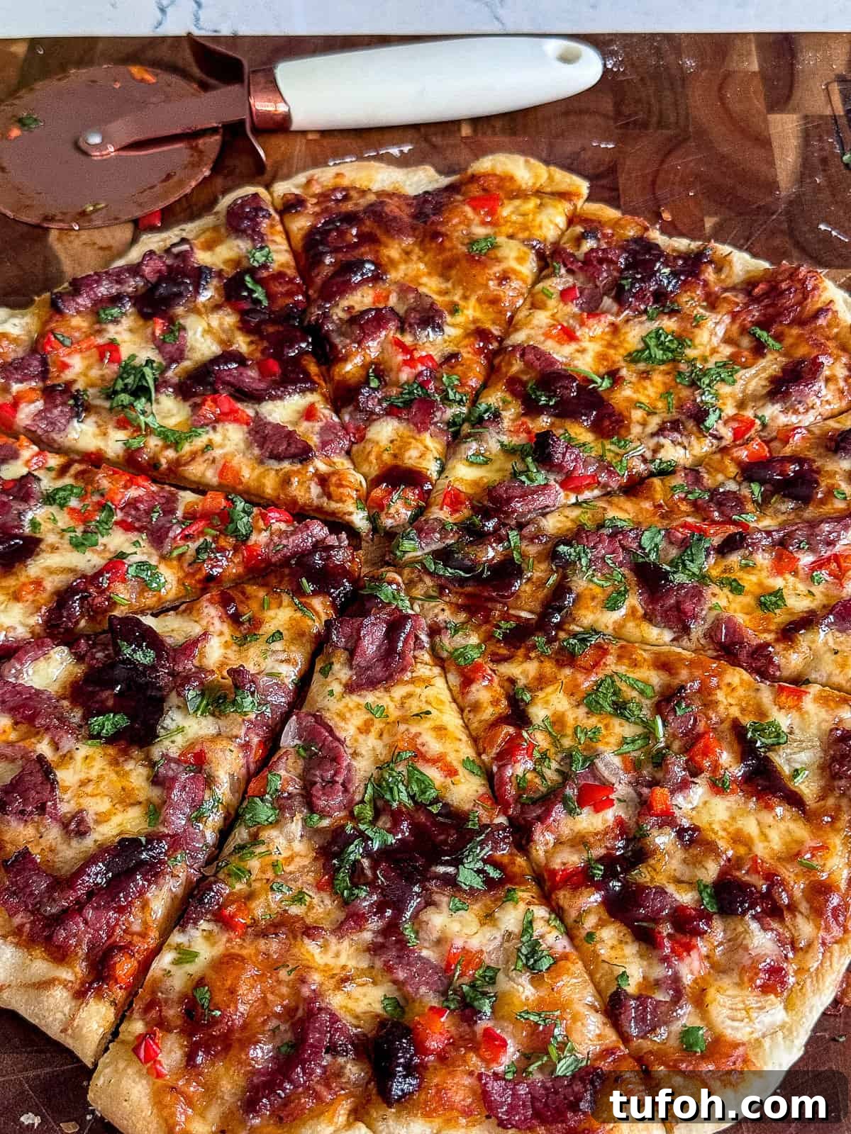 Traeger-Smoked Tri-Tip Pizza Recipe 5 Assembled Tri Tip Pizza before smoking