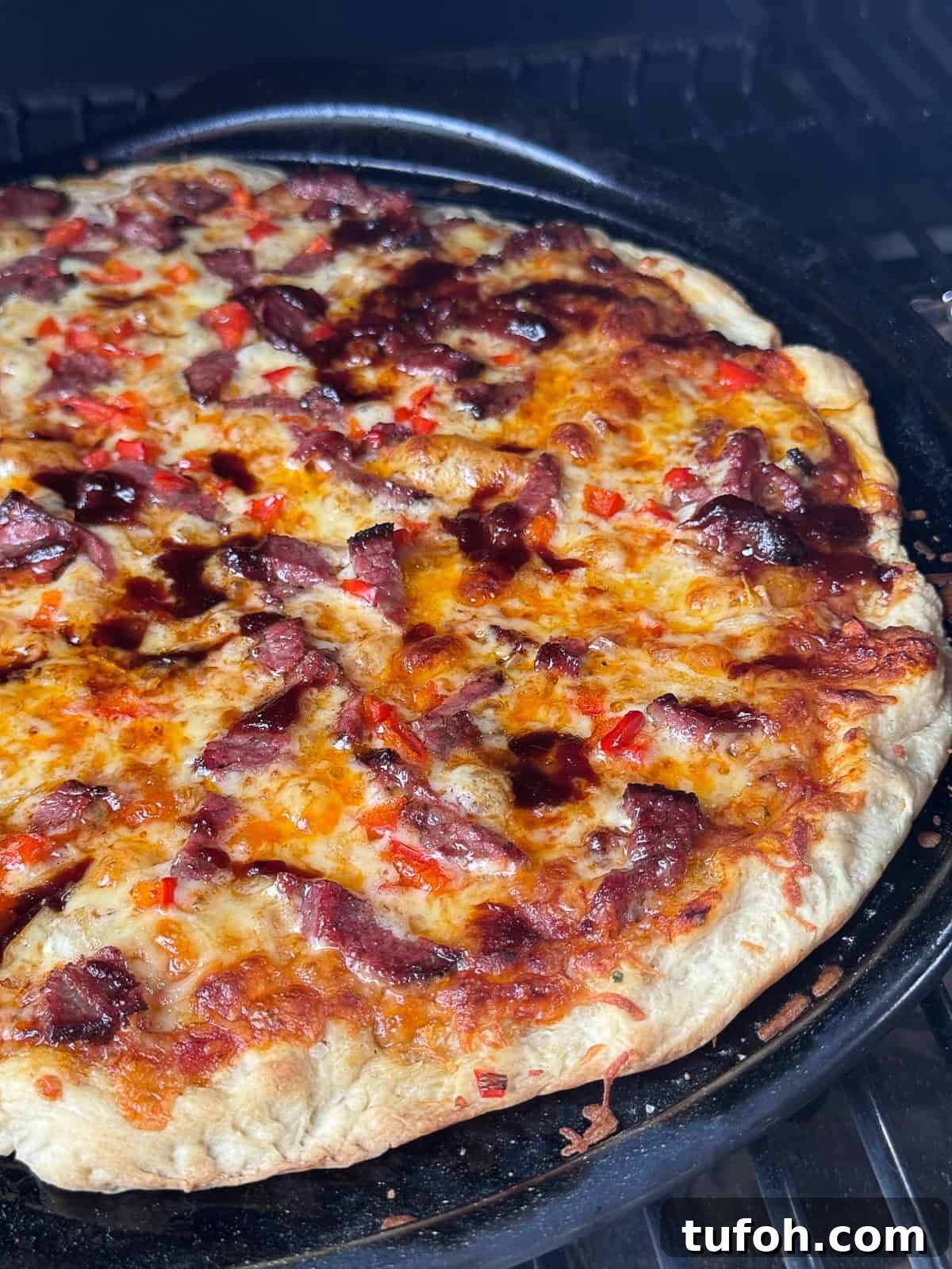 Traeger-Smoked Tri-Tip Pizza Recipe 8 Smoked Tri Tip Pizza coming out of grill