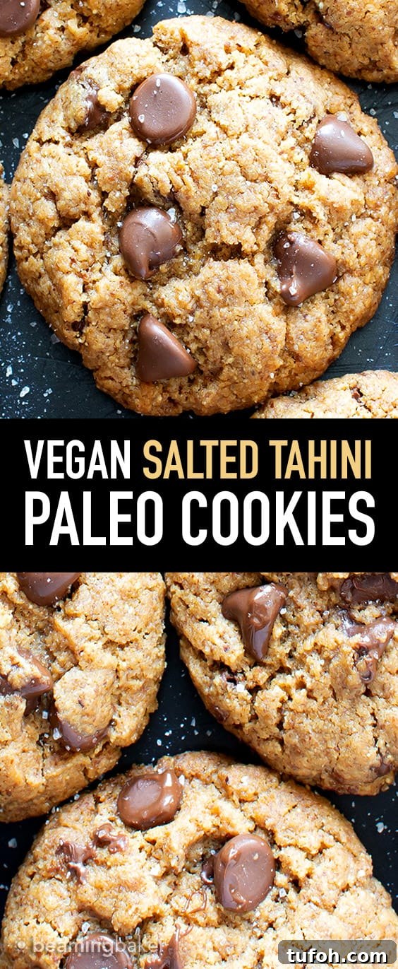 Salted Tahini Chocolate Chip Cookies — Paleo, Vegan, Gluten-Free 6 Salted Tahini Paleo Chocolate Chip Cookies (Coconut Flour)