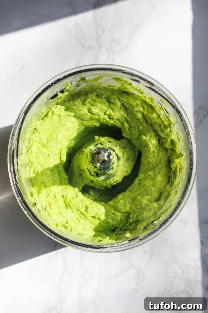 Wild garlic butter blitzed in a small food processor.