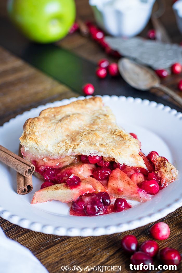 Apple Cranberry Pie, a homemade double pie crust pie stuffed with cinnamon-spiced apples and cranberries.