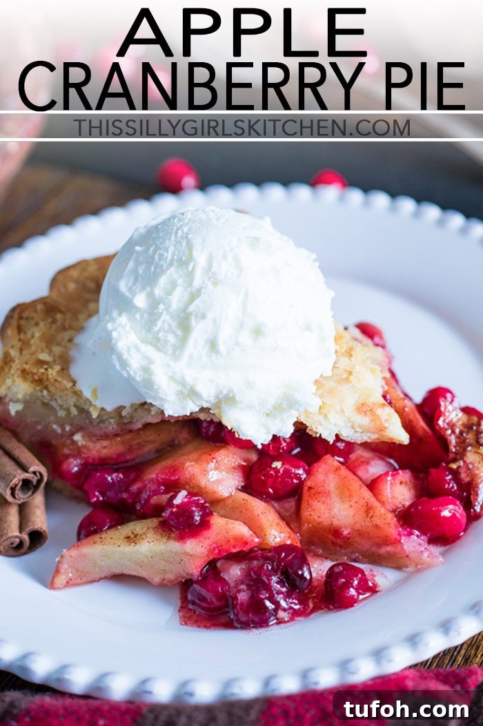 Apple Cranberry Pie, a homemade double pie crust pie stuffed with cinnamon-spiced apples and cranberries.