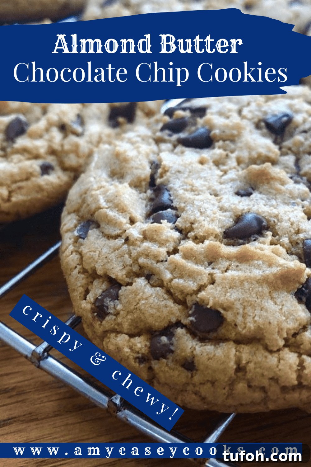 Almond Butter Chocolate Chip Cookies — Crispy and Chewy 7 almond butter chocolate chip on a cooling rack.