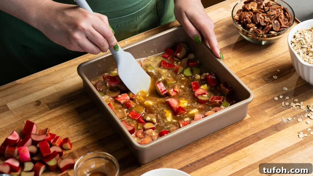 Rhubarb Baked Oats Recipe for Quick Morning Meals 4 A one pan baked oats recipe with rhubarb and vanilla.