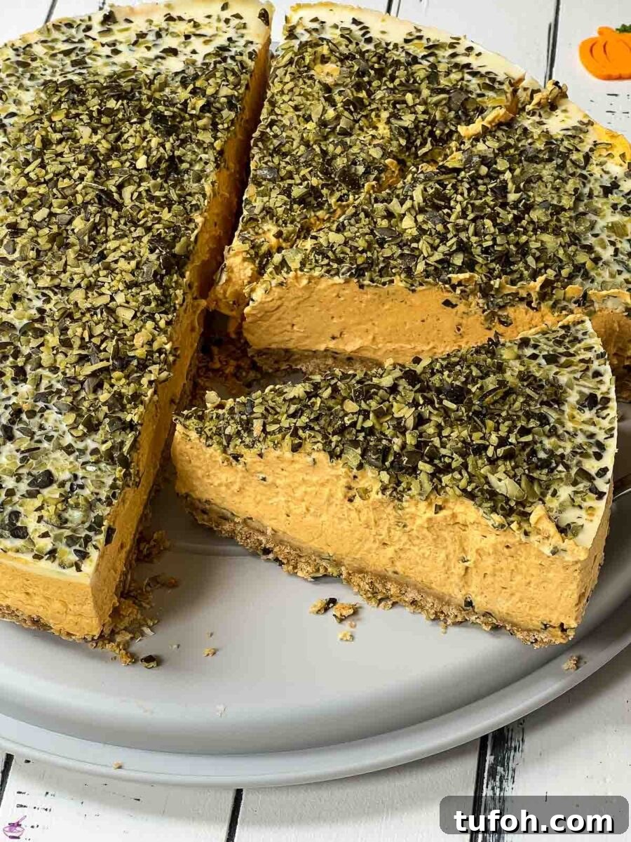 No-Bake Pumpkin Cheesecake Recipe — Creamy Fall Dessert 2 Ready to eat no bake pumpkin cheesecake.
