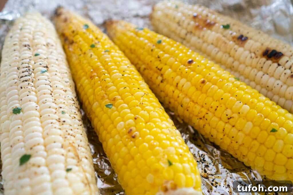 What to Serve with Grilled Cheese: 17 Delicious Side Dishes 10 four cobs of corn after grilling in foil