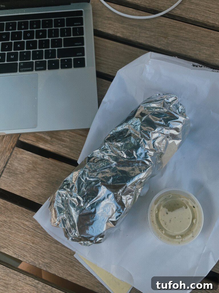 Skier’s Breakfast Burrito from Beaumont Bakery 2 breakfast burrito in tinfoil