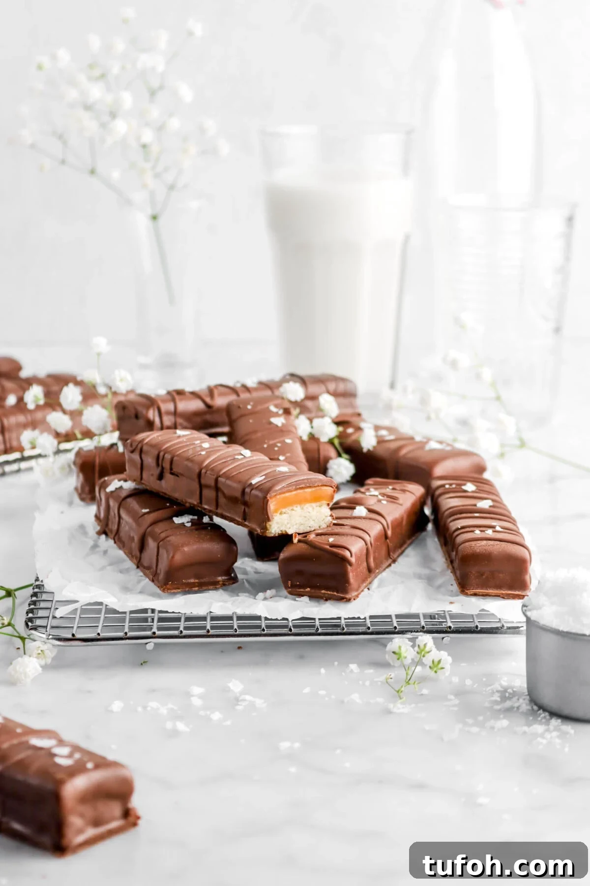 twix on wire cooling rack with one cut open