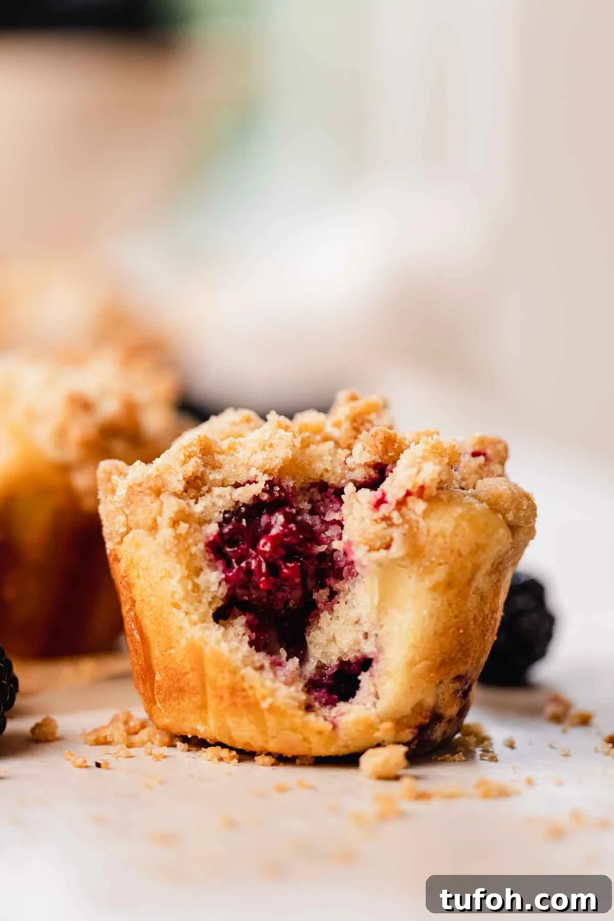 Irresistible Blackberry Muffin Recipe for Perfect Homemade Muffins 12 bitten blackberry buttermilk muffin with crumble