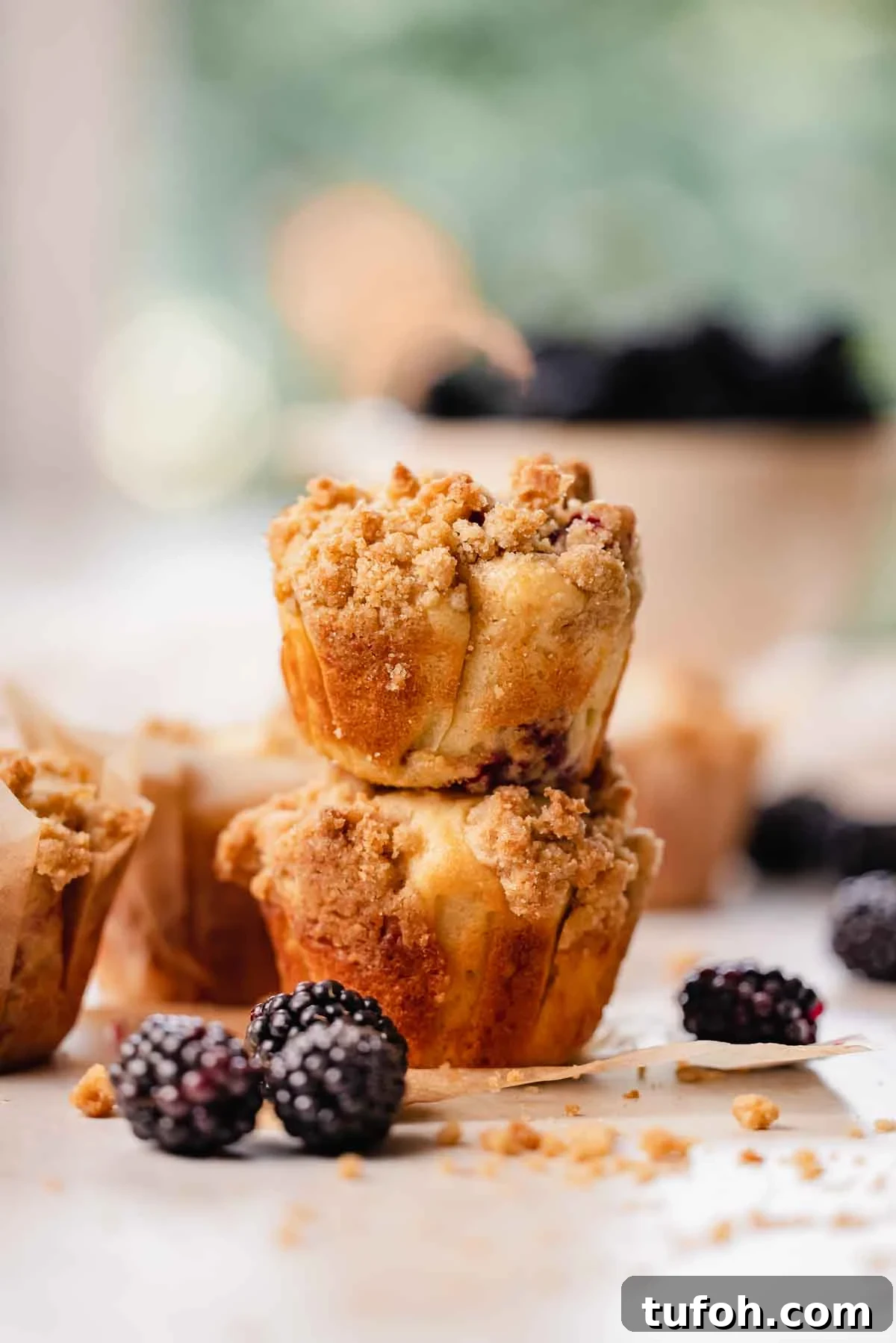 Irresistible Blackberry Muffin Recipe for Perfect Homemade Muffins 15 two blackberry muffins stacked on top of eachother