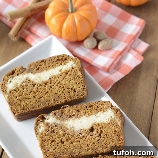 spiced cream cheese swirl pumpkin bread | NoBiggie.net