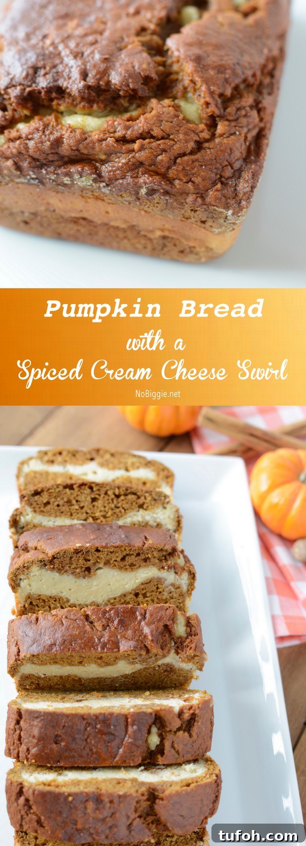 pumpkin bread with a pumpkin spiced cream cheese swirl | NoBiggie.net