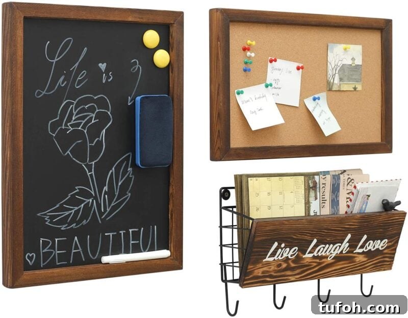 Create a Home Command Center: 18 Stylish Layout Ideas 13 a chalkboard, cork board and wall bin.