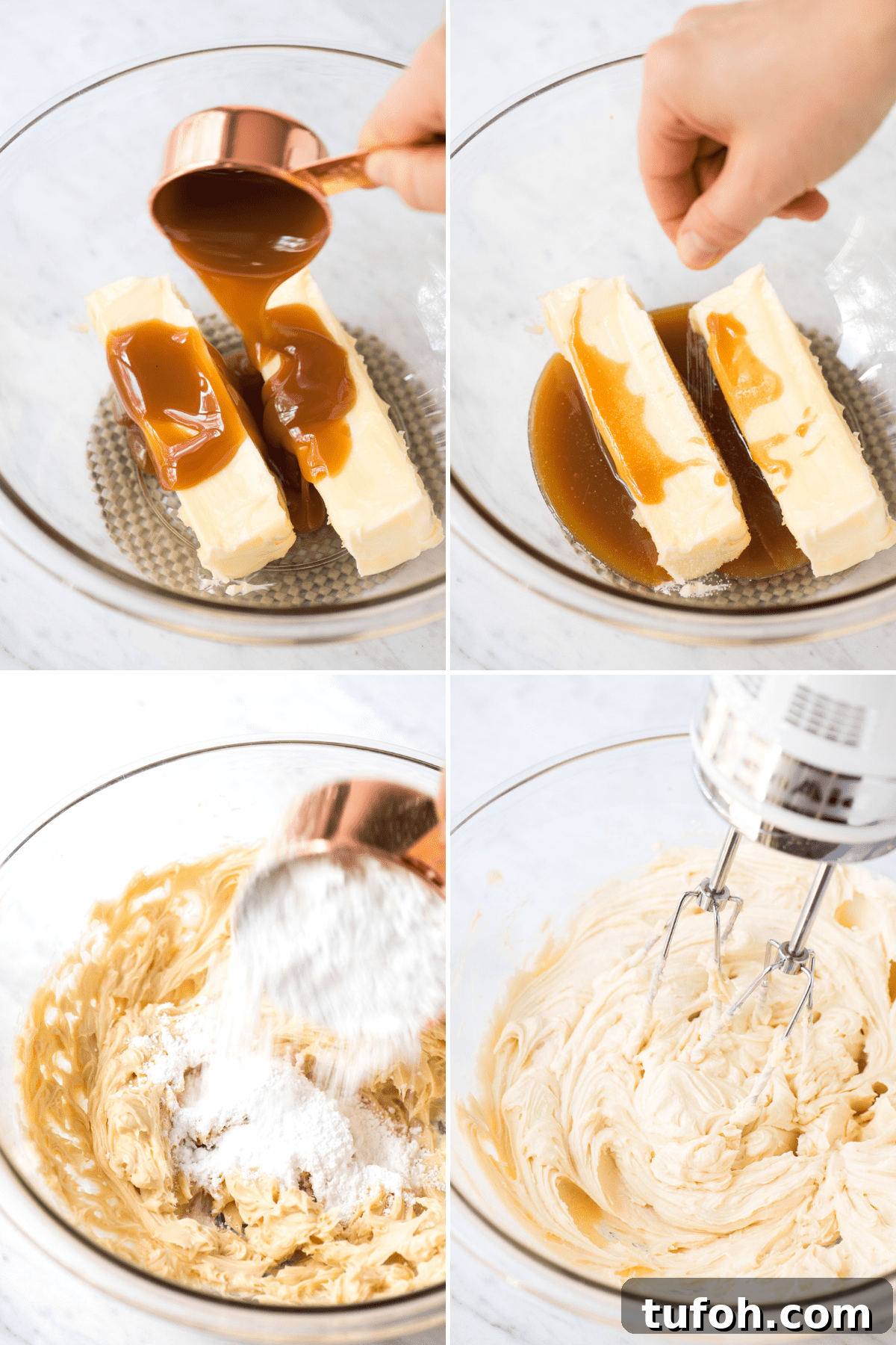 Silky Salted Caramel Frosting Recipe for Cakes & Cupcakes 4 how to make salted caramel frosting collage