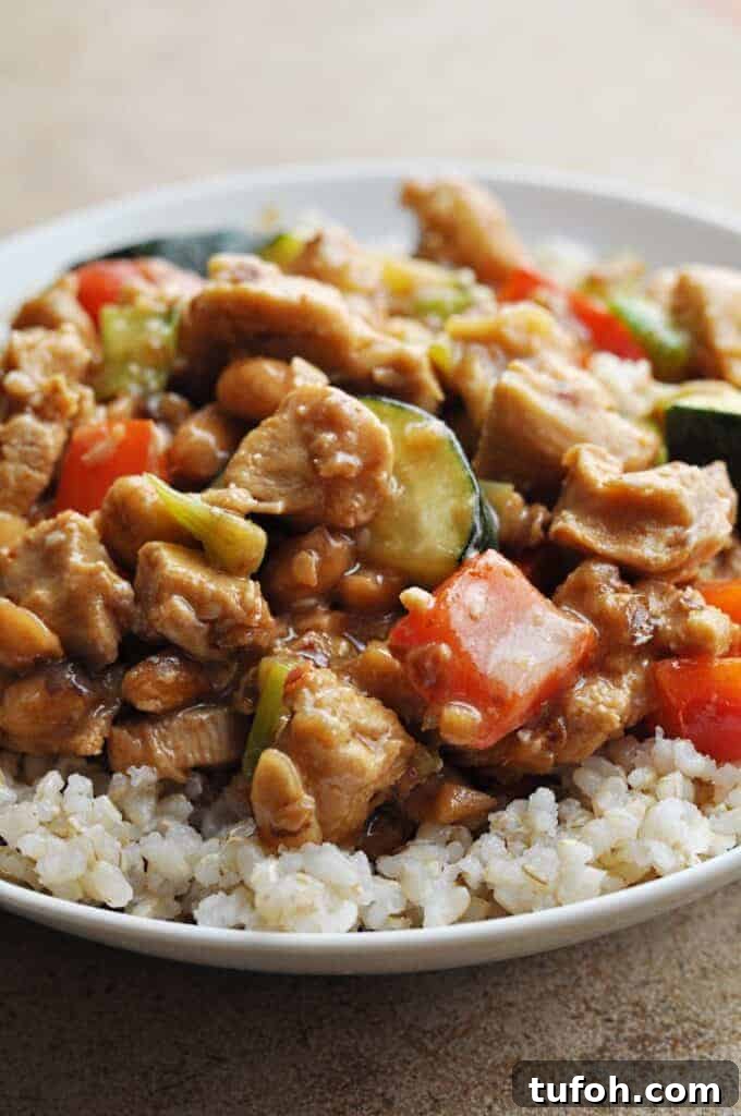 Panda Express Kungpao Chicken copycat recipe over rice