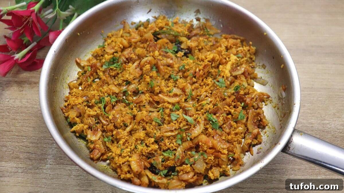 Spicy dry prawns kismoor with grated coconut and onions.