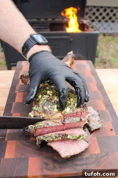 Grilled ribeye with cowboy butter