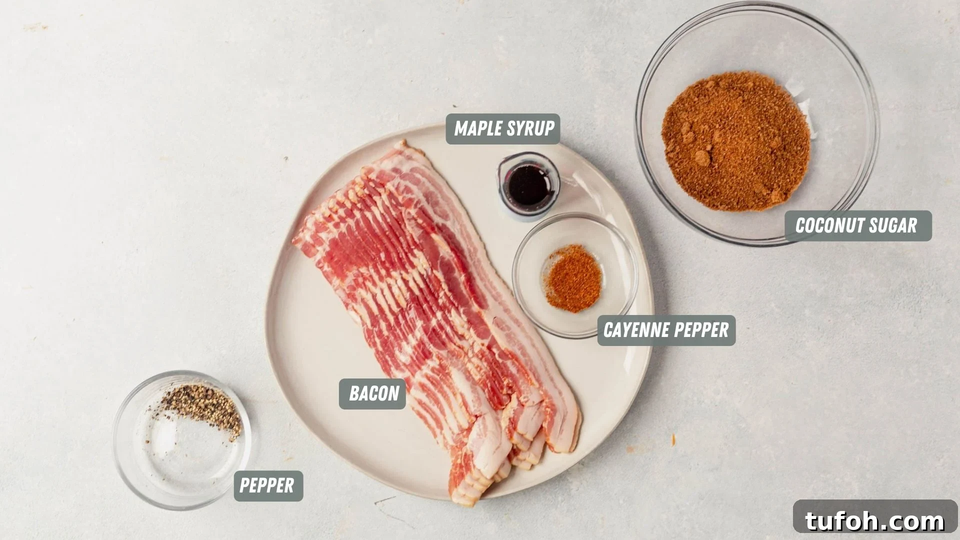 ingredients for twisted bacon measured on a table