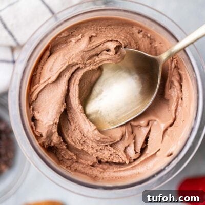 A pint of super thick Ninja Creami Chocolate Protein Ice Cream.