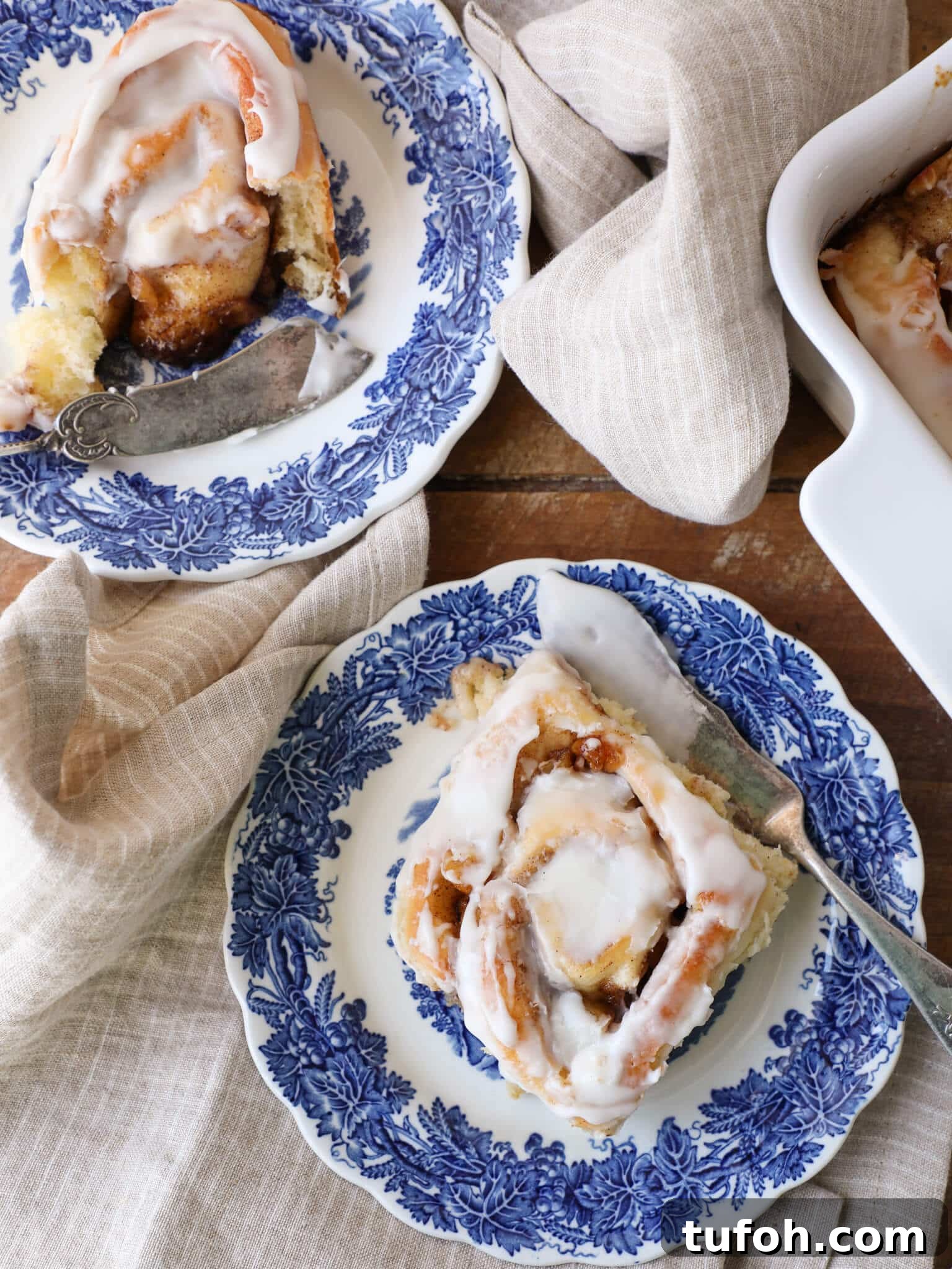 Flaky Apple Cinnamon Rolls with Brown Sugar Glaze 3 Apple Cinnamon Rolls Two Plates