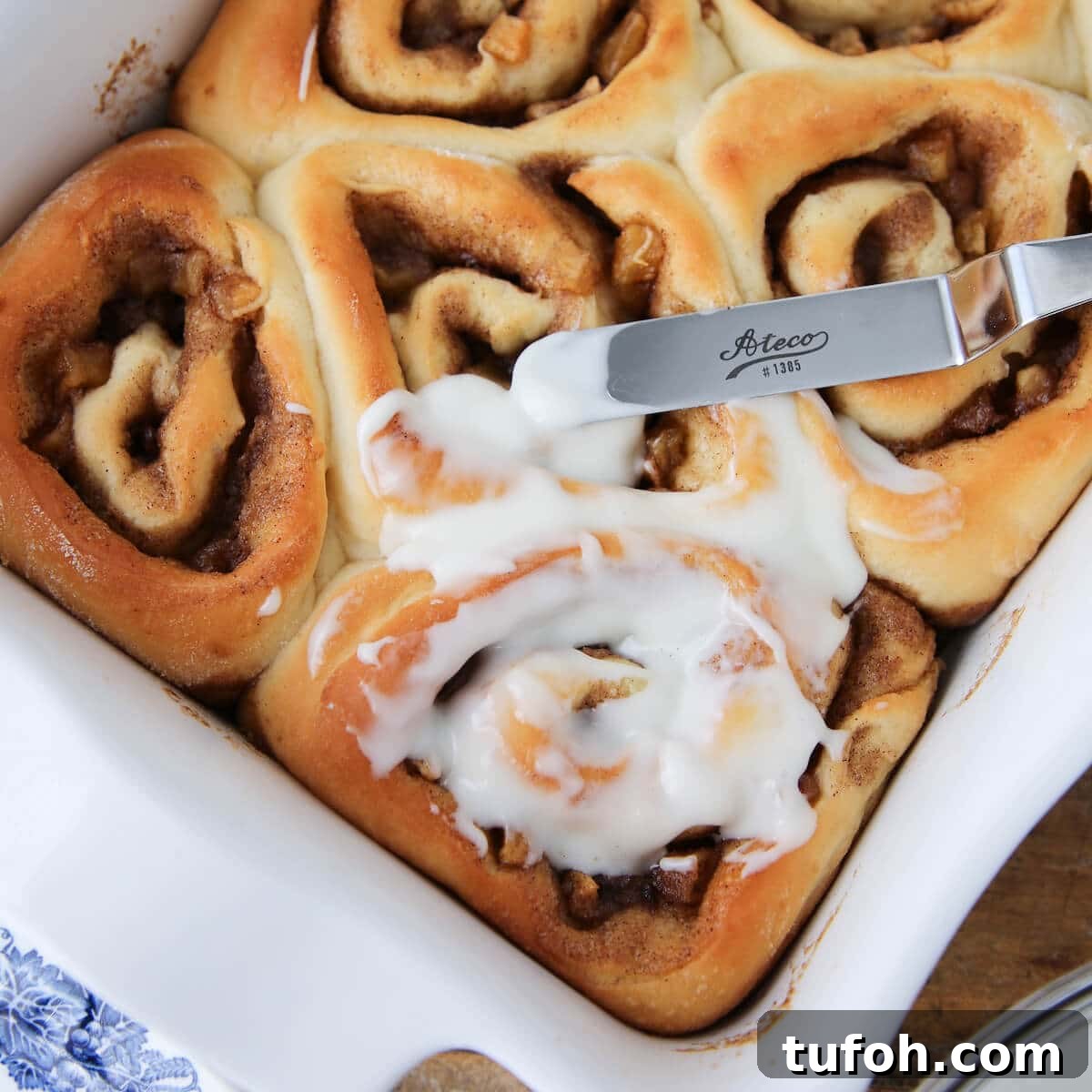 Flaky Apple Cinnamon Rolls with Brown Sugar Glaze 5 Spiced Fruit Buns Golden Top