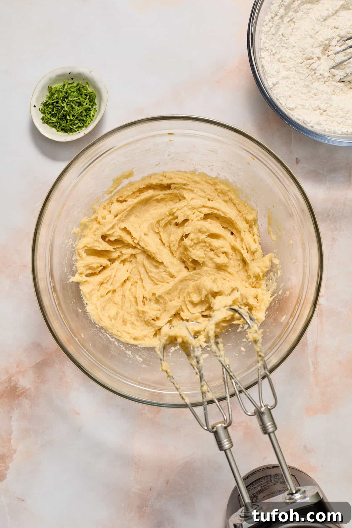 Cookie dough mixture after egg and vanilla added and mixed in.