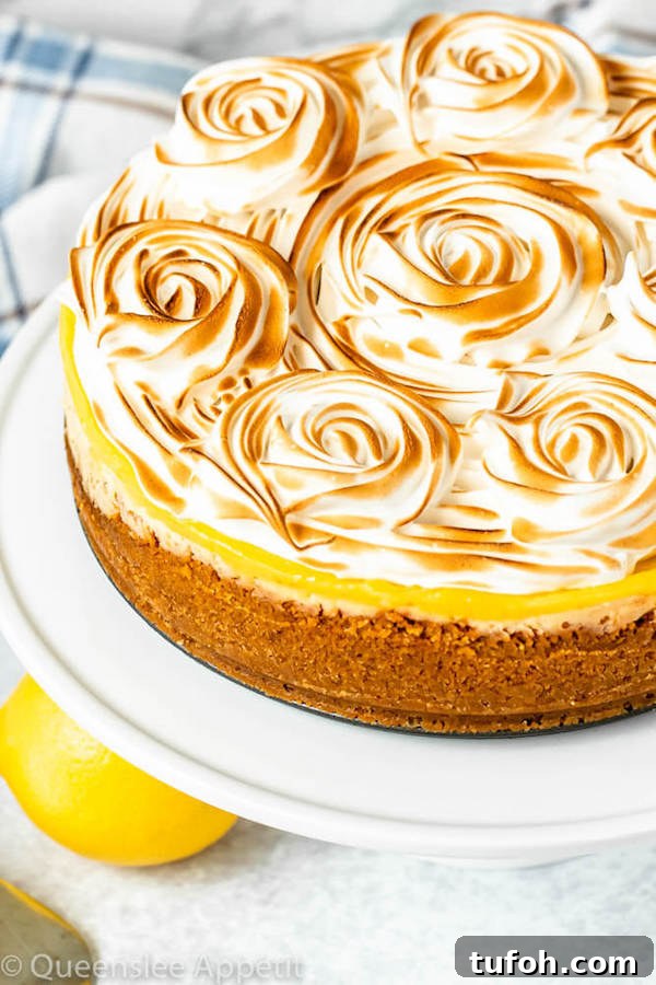 lemon meringue cheesecake plated