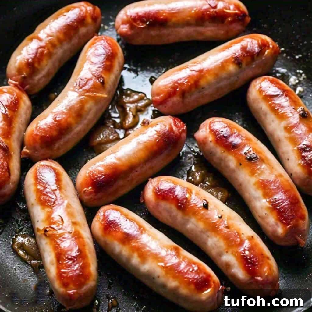 Sausage links cooking in a pan 