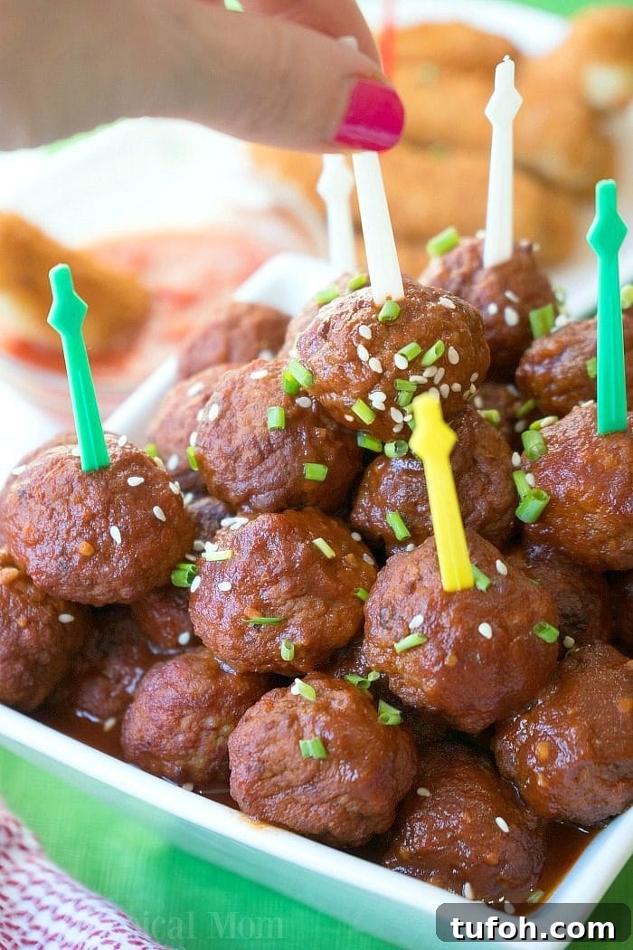 Instant Pot Frozen Meatballs with Marinara Sauce in 20 Minutes 4 glazed barbecue meatball on toothpick
