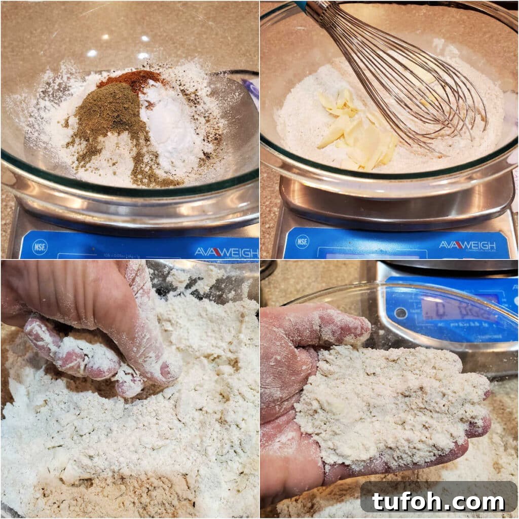 Irresistible Sausage Balls Recipe for Parties and Holidays 4 A collage of 4 images showing how to bring the dry ingredients together to make sausage appetizers.
