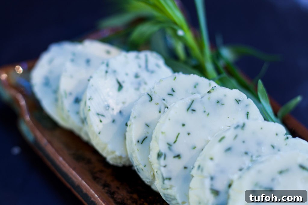 tarragon compound butter on serving tray