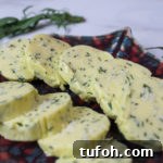 tarragon compound butter on a serving tray