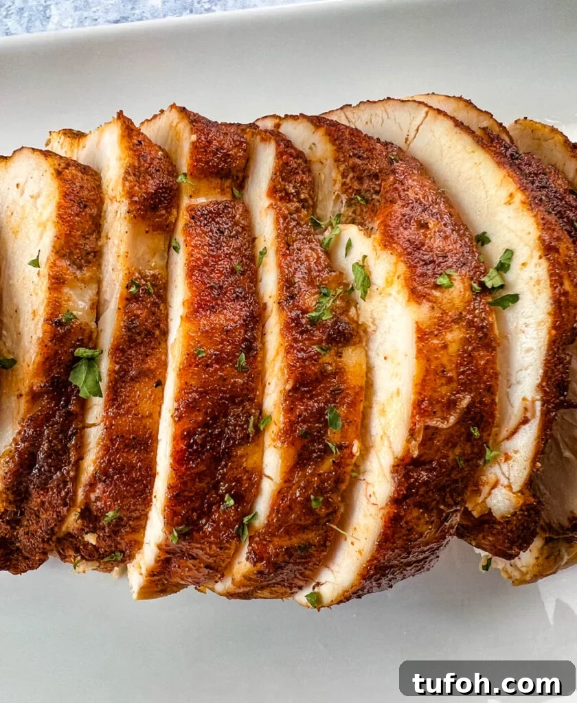 Crockpot Boneless Turkey Breast Recipe for Tender, Juicy Results 2 slow cooker Crockpot boneless turkey breast sliced on a white plate