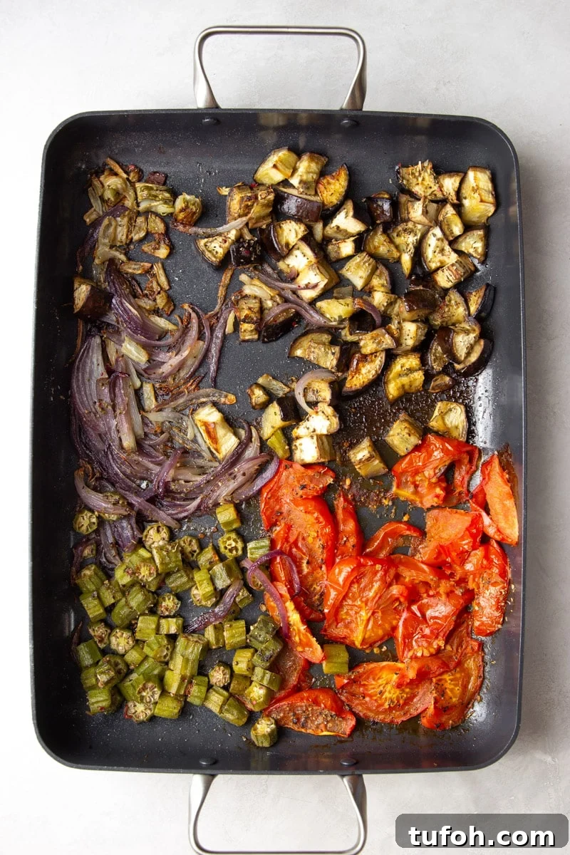 Roasted vegetables on a sheet pan