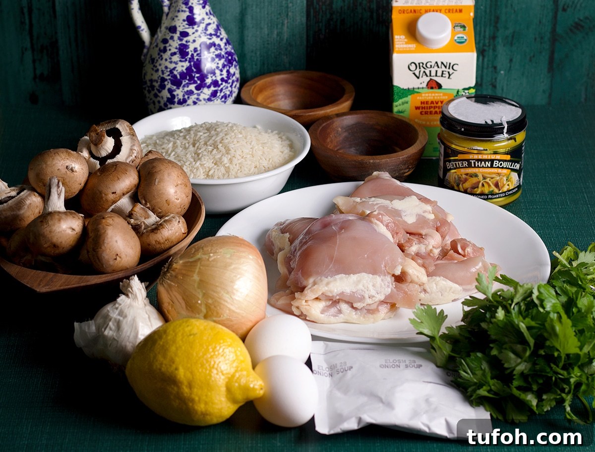 Creamy Mushroom Chicken with Parmesan Rice Bowl 4 All the ingredients needed to prepare creamy mushroom chicken and rice.