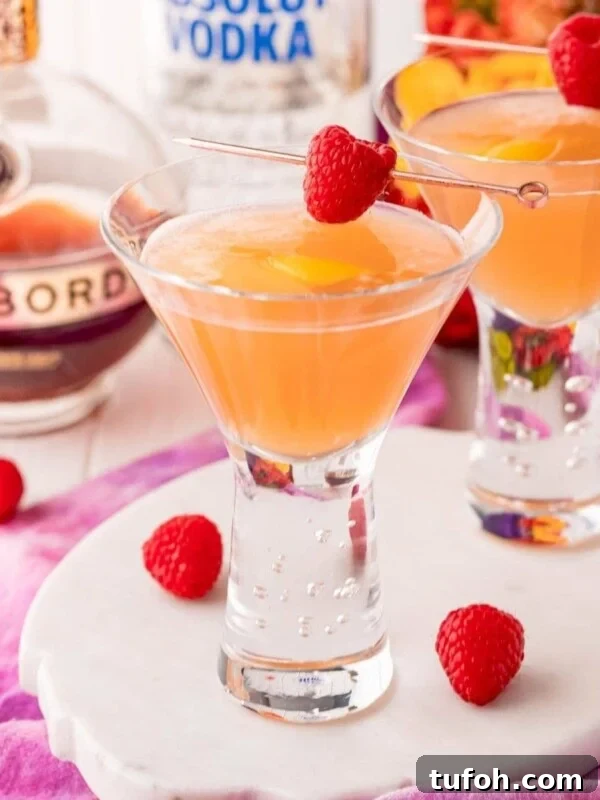 french martinis in a glass with a raspberry