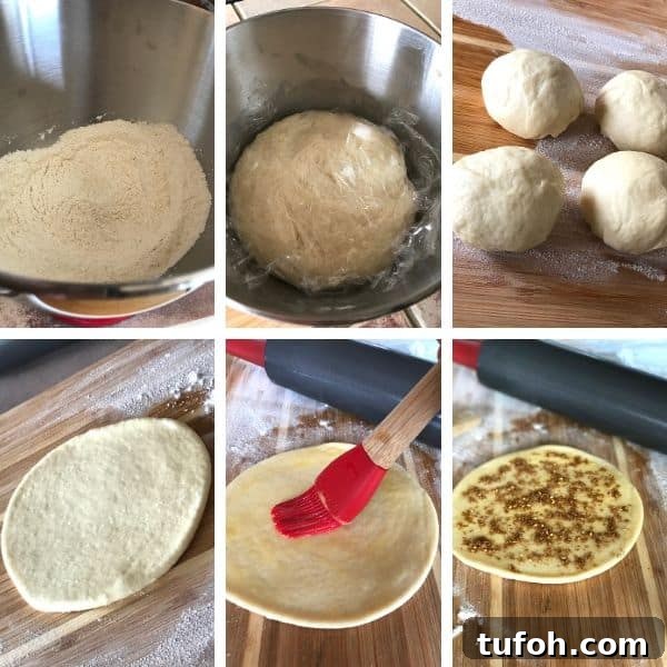 step by step images for making khameer bread.