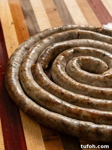 Italian ring sausage on a cutting board.