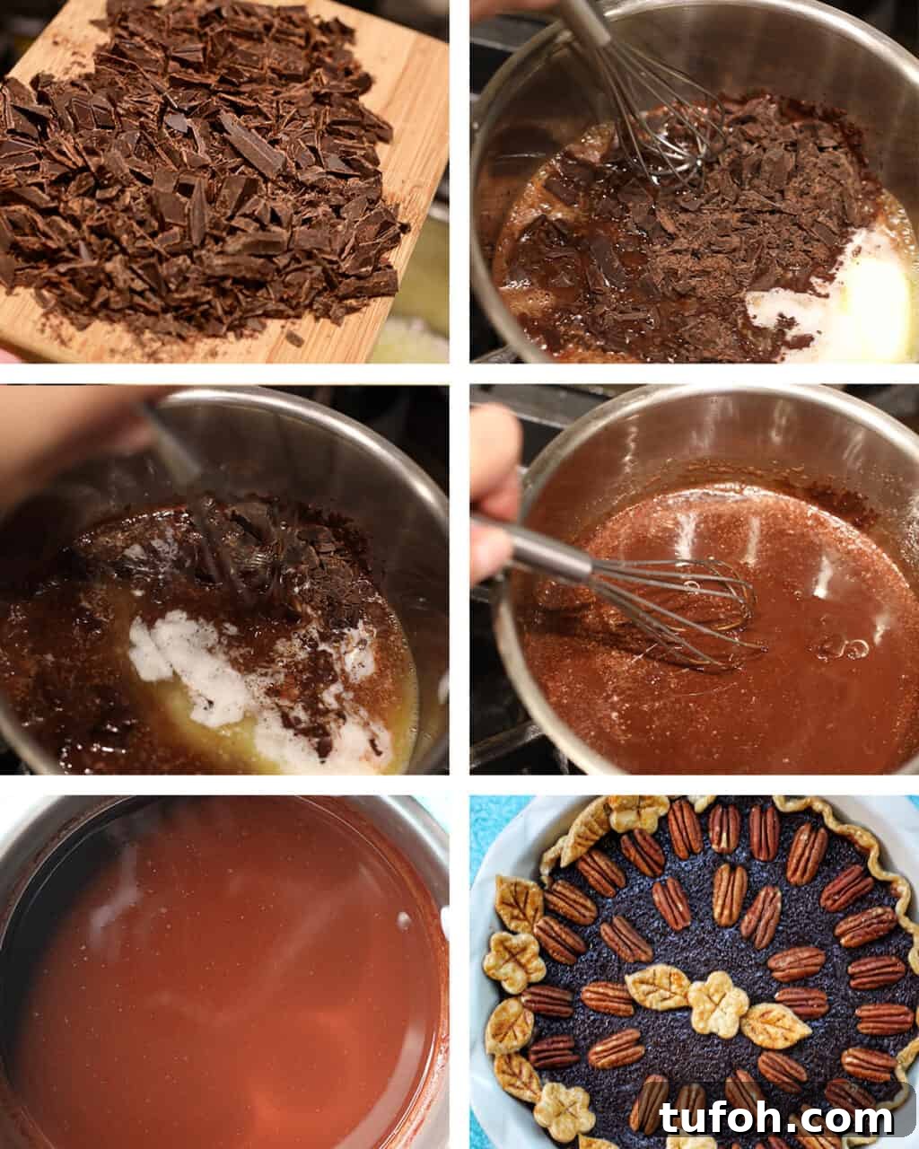 Decadent Chocolate Bourbon Pecan Pie Recipe 5 photos of steps making chocolate bourbon pecan pie