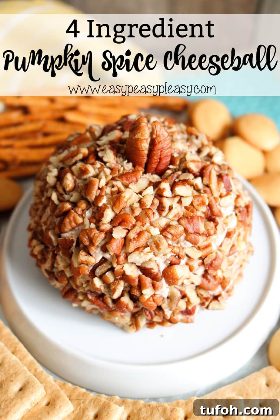 4 Ingredient Pumpkin Spice Cheese Ball is the perfect appetizer for the Holidays.