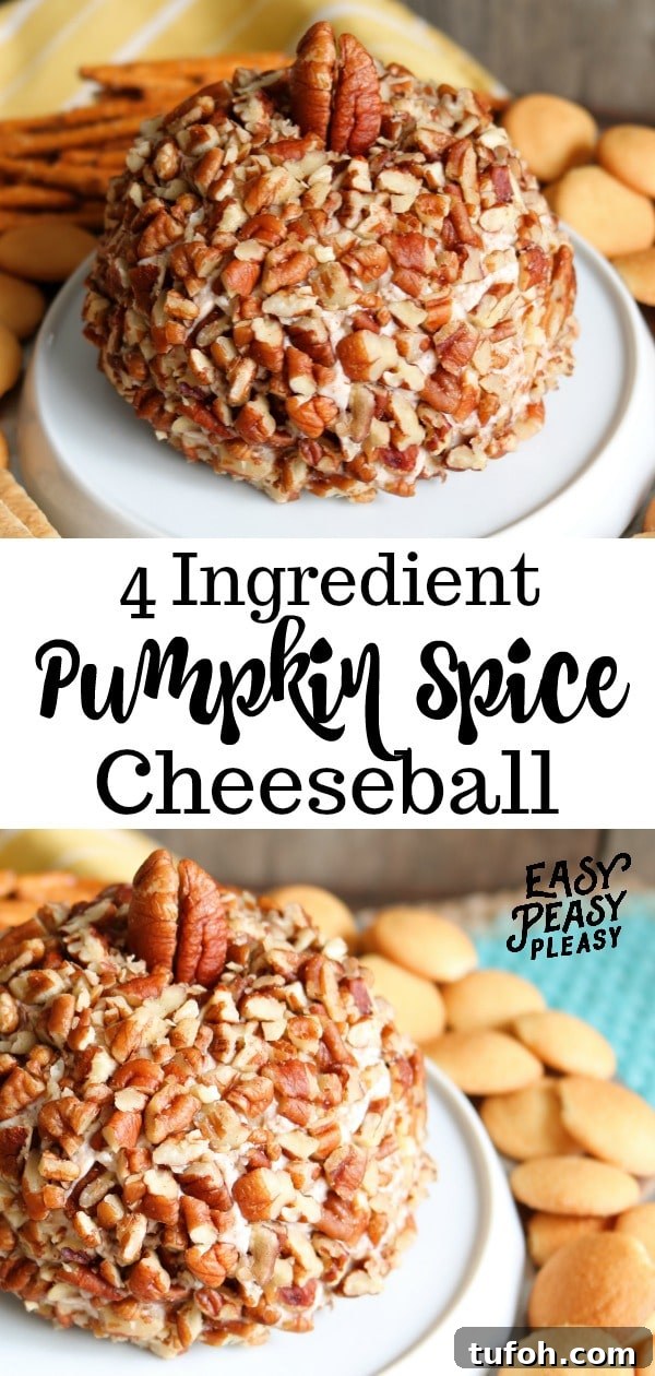 Pumpkin Spice Cheese Ball using only 4 Ingredients perfect for Fall, Thanksgiving, and Christmas. Easy Holiday Appetizer.