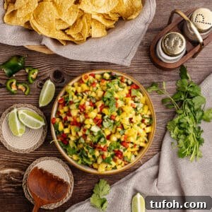 Tangy Pineapple Mango Salsa Recipe for Grilled Fish & Tacos 15 a bowl of pineapple mango salsa