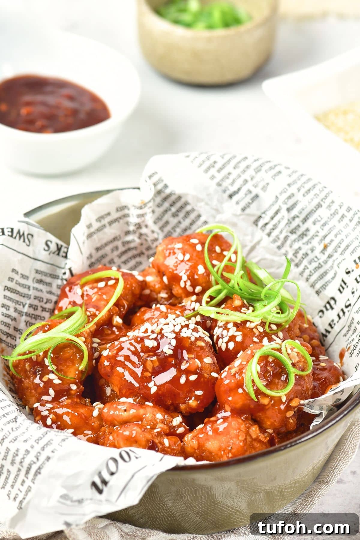 Gluten-Free Korean Fried Chicken (Dairy-Free) A bowl of gluten-free Korean fried chicken