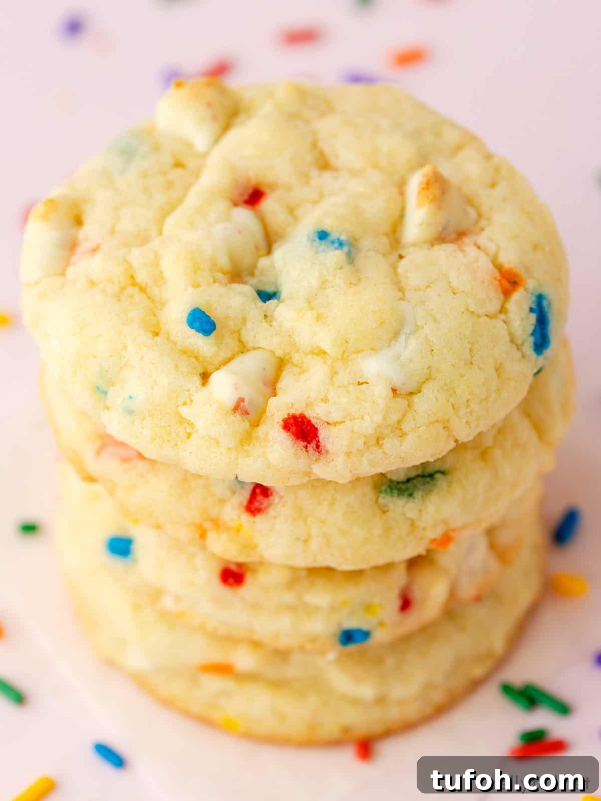 Funfetti Cake Mix Cookies Recipe — Soft, Colorful Cookie Trick 5 stack of 4 Funfetti Cookies