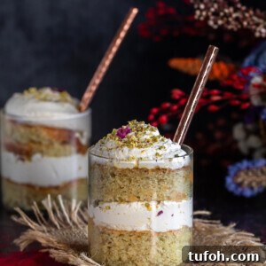 Thandai Cake in a Jar: Creamy Saffron-Pistachio Dessert Jar 9 cake jars layered with cake, whipped cream with flowers placed in the background